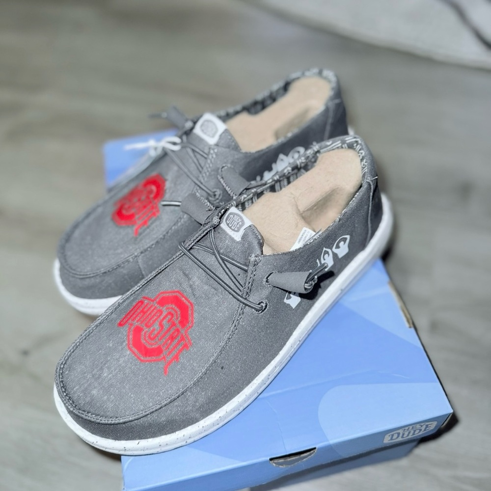 Hey Dude Gray and Red Women's Slippers SIZE 9